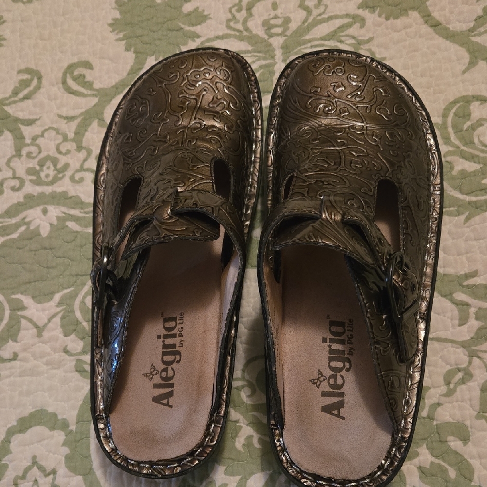 Alegria Metallic Bronze Mules